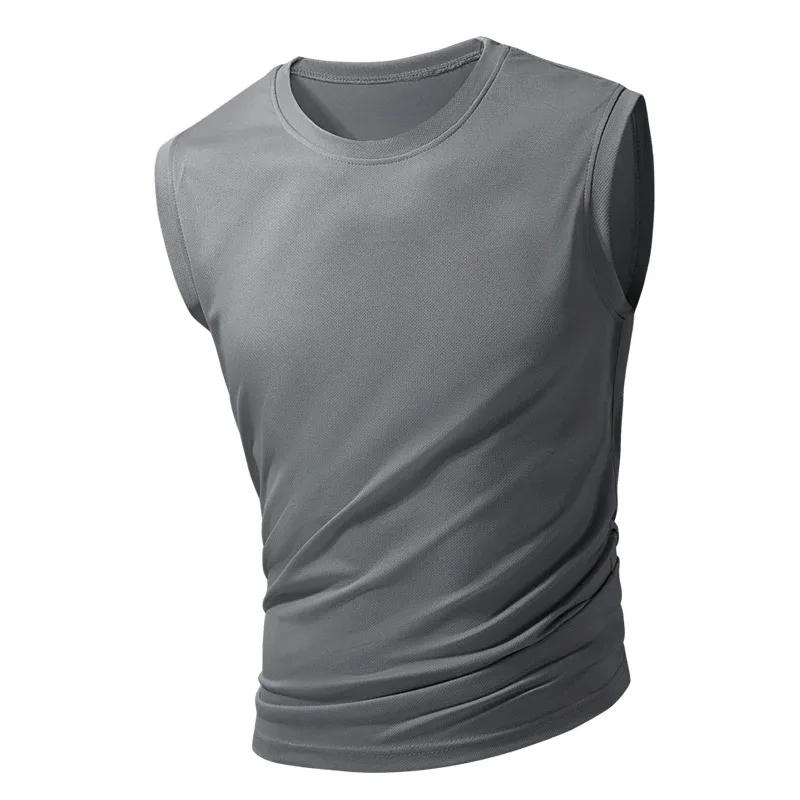 Nuova estate da uomo per il tempo libero senza maniche in seta di ghiaccio sport gilet traspirante quick dry fitness outdoor jogging t-shirt manica