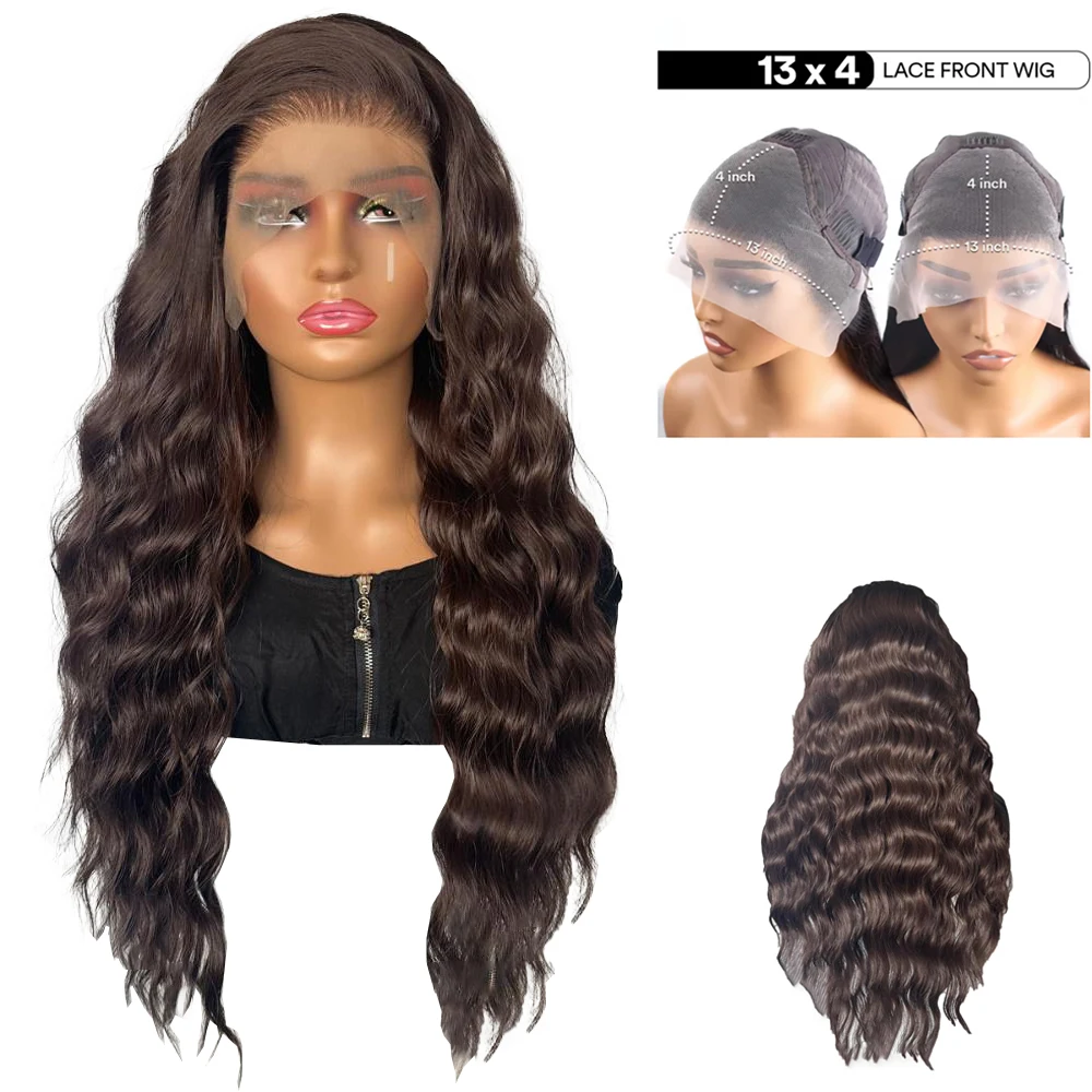 18-26 inch bruin golvend krullend haar 13x4 kanten voorkant synthetisch haar is geschikt voor dames dagelijks feest Halloween cosplay pruiken