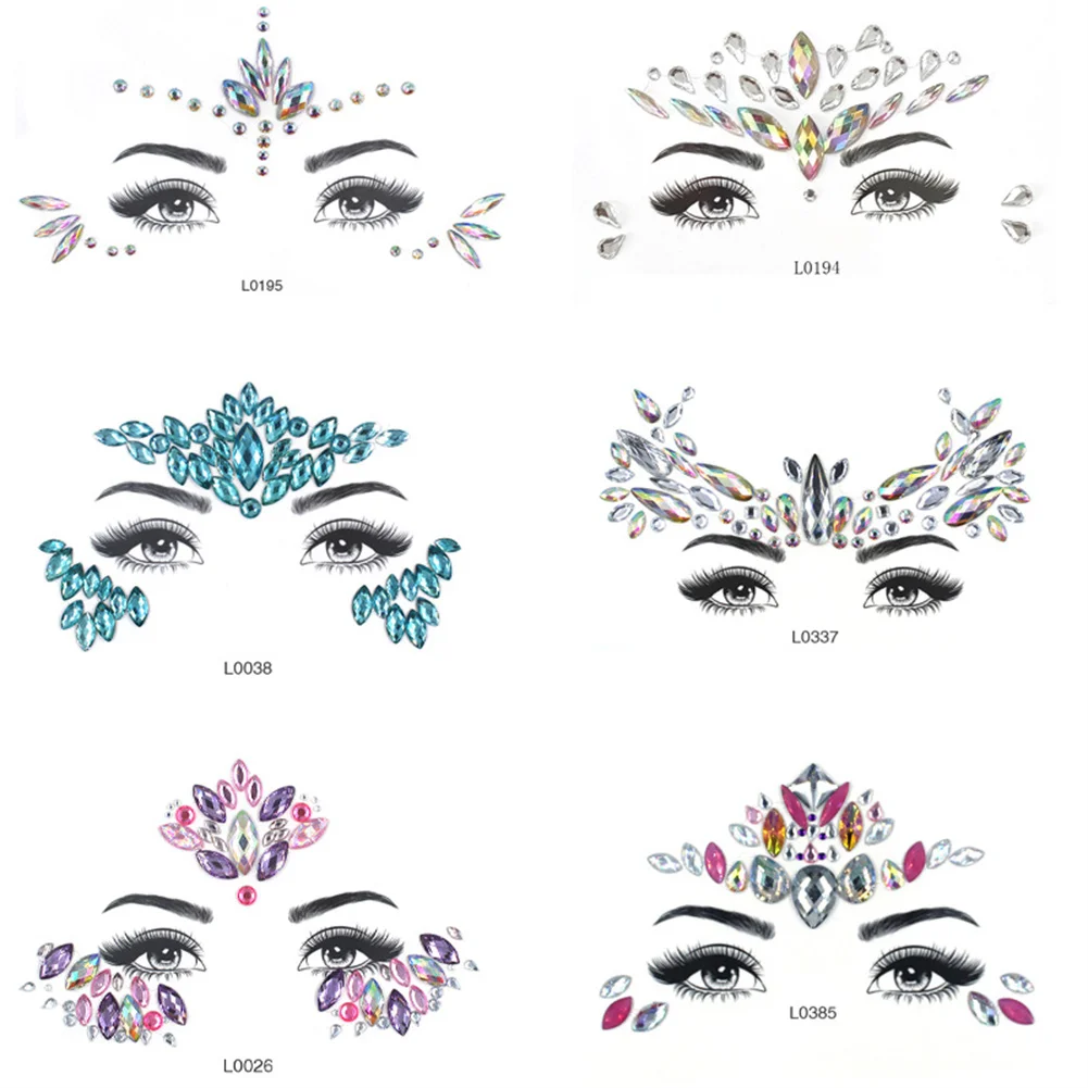 Black 3D Crystal Face Stickers Festival Jewel Rhinestone Adhesive Temporary Tattoo For Halloween