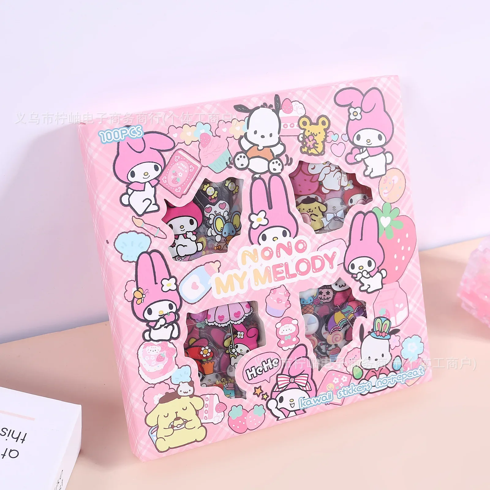 100Pcs Sanrio Kuromi Melody Cinnamoroll PET Transparent Waterproof Sticker Cartoon DIY Stationery Cup Hand Ledger Sticker Set