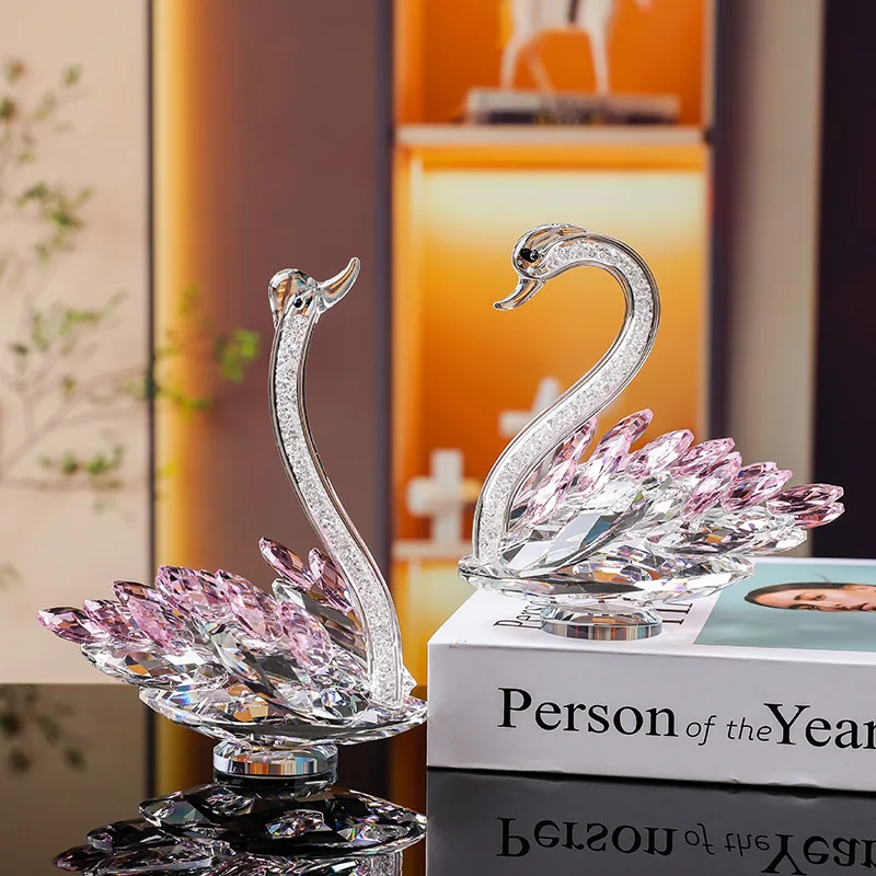 Crystal swan ornament, creative living room wine cabinet window wedding gift home decoration