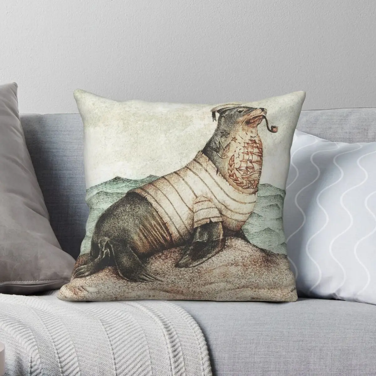 Квадратная наволочка Морская собака «держать глаза на побережье», Полиэстеровая льняная бархатная креативная Декоративная Подушка на молнии, чехол Room, чехол для подушки, 18 дюймов