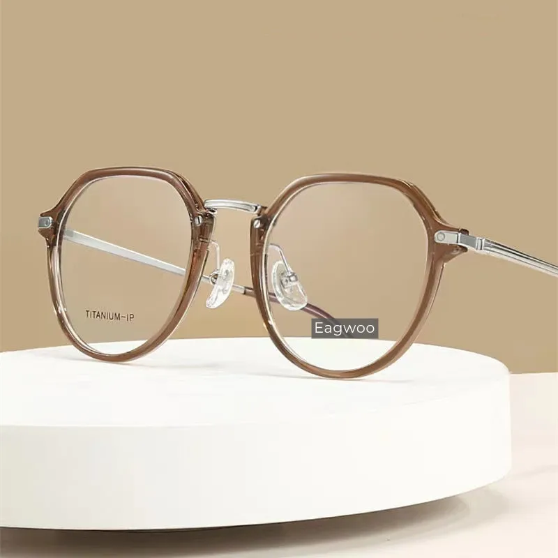 TR Frame Titanium Temple Eyeglasses Designed Full Rim Square Spectacle Vintage Style Fashion Big Nose Suitable 21mm bridge