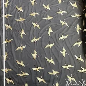 Tela de encaje bordado con grulla coronada roja dorada, tela de tul de pájaro, tela para vestido de novia, tela de encaje para vestido de novia, 1 yarda
