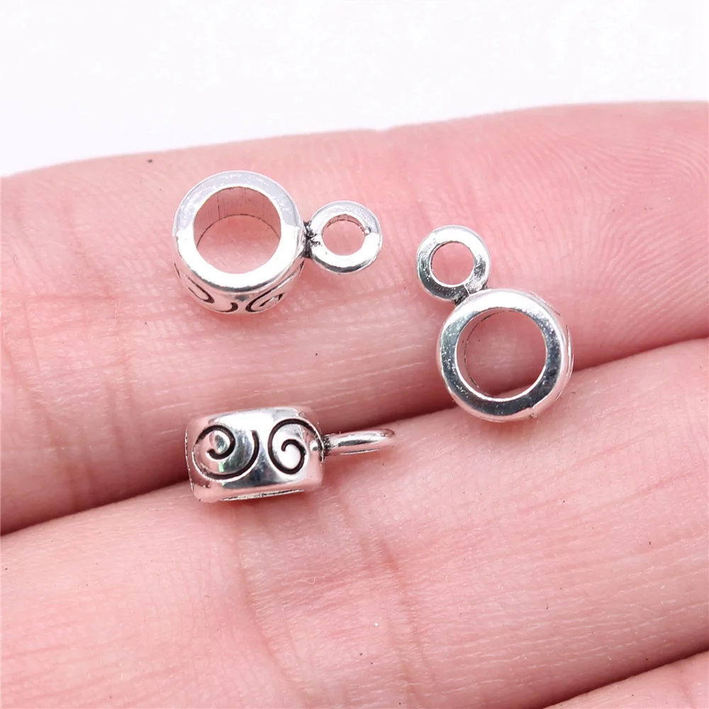 20pcs/lot 12x8x5mm Carved Tee Bails Beads Charms For Jewelry Making Antique Silver Color 0.47x0.31x0.2inch