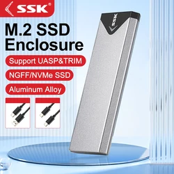 SSK M.2 NVME SATA SSD Enclosure Adapter USB 3.2 10Gbps Aluminum Enclosure External Hard Drive Case Support UASP Trim for PC Case
