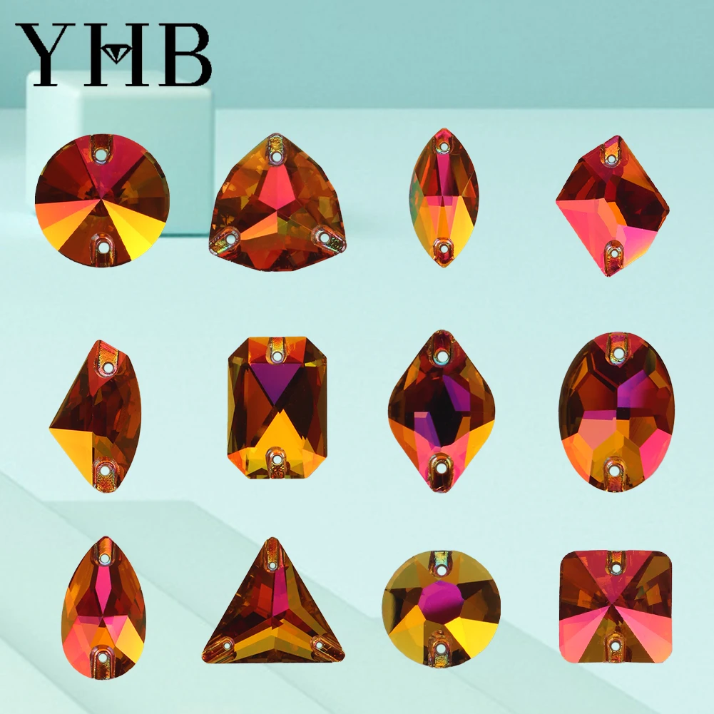 YHB 001AP Astral Pink Galacti Navette Drop Glass Crystal AB Sewing Stones Flatback Sew on Rhinestones For Garment Clothes