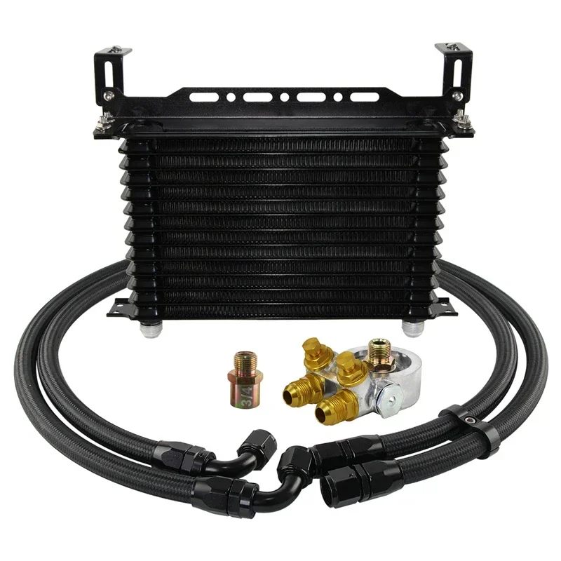 

13-рядный масляный радиатор двигателя с термостатом, комплект адаптеров масляного фильтра 80 градусов/170 F, синий/черный