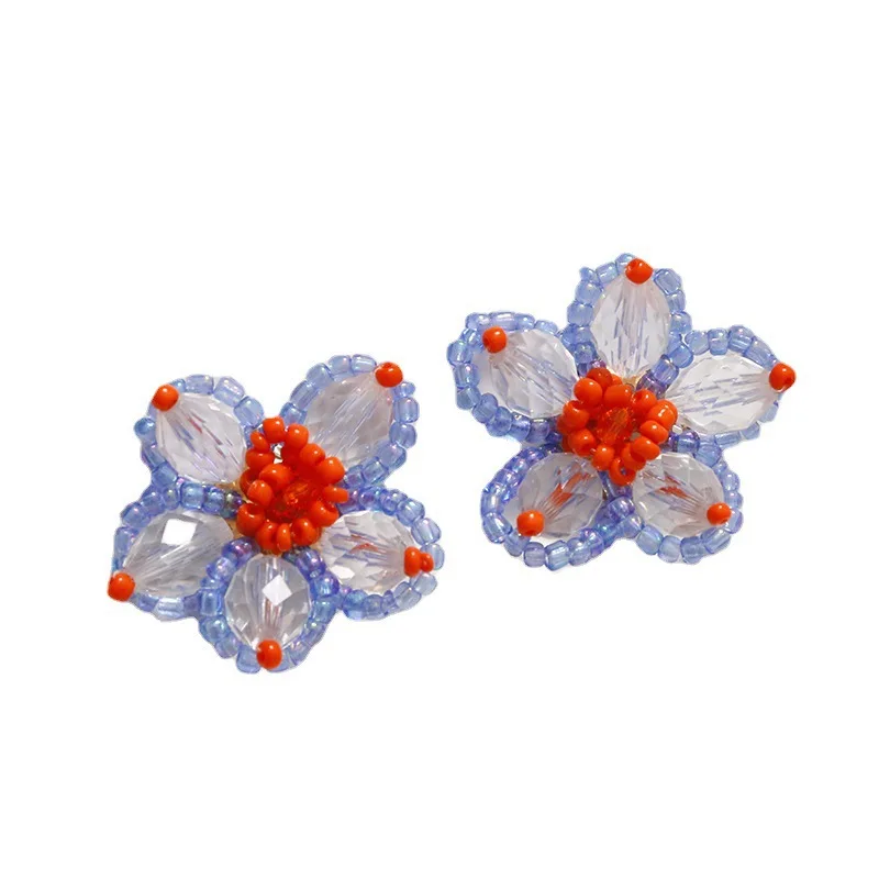 2pcs Pastoral wind contrast woven beaded flower earrings female diy acrylic accessories sweet earrings female material