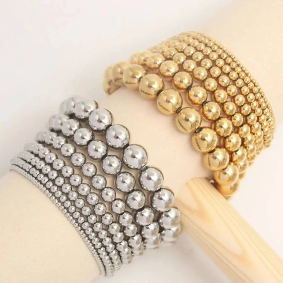 MHS.SUN Wholesale Stretch Stainless Steel Bracelets 2/3/4/5/6/8/10MM Elastic Stacked Ball Beads Bracelet For Women Men Jewelry