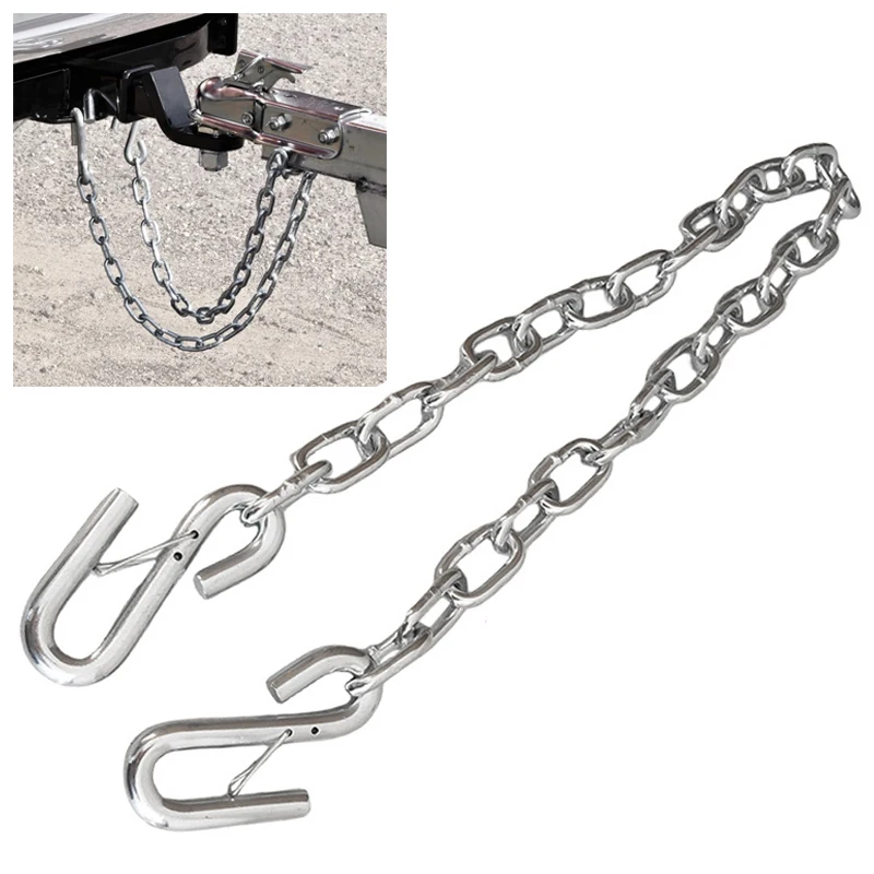 1M 3500lbs Galvanized Steel Hook Rope Trailer Anti Detachment Chain RV Motorhome Safety Chain with Double Spring Clip Hook