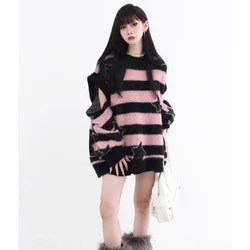 Black Women Clothing Knitting Sweater Long Sleeves Vintage Pullover Round Neck Cashmere Pink Korean Fashion Female Spring Tops