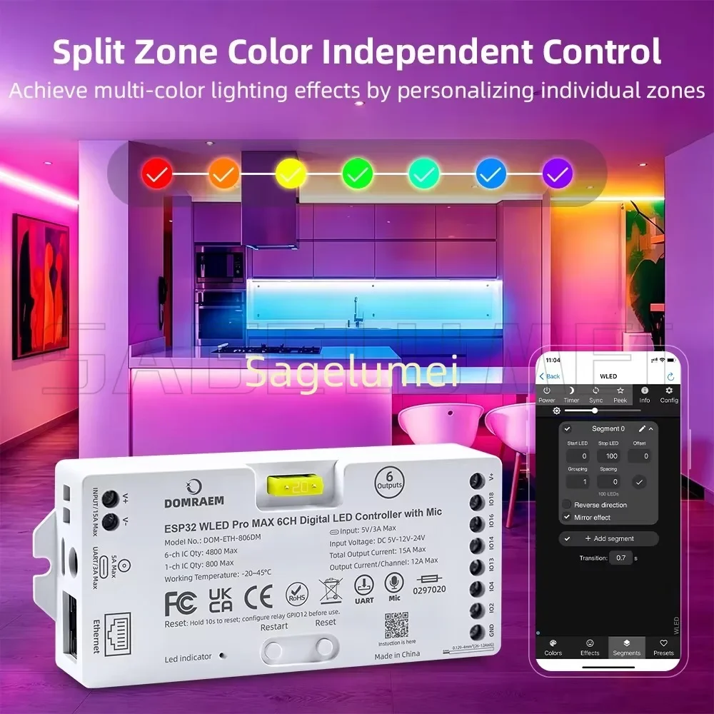 New ESP32 DOMRAEM LED Controller Pro MAX WLED 6CH Digital Pixel Ethernet WiFi UART PDM Mic Relay Music Sync for WS2812B SK6812