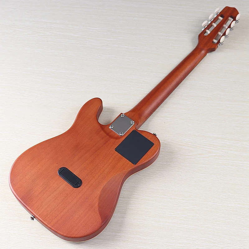 7 String Silent Classical Guitar 39 Inch Solid Spruce Top Matte Finish Brown GODI Pickup High Quality Handmade