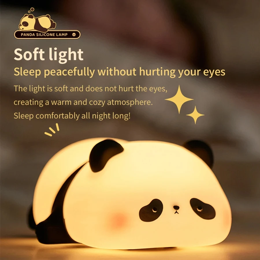 Mini Panda Small Night Light LED Cute Panda Pat Lamp 3-speed Adjustable USB Rechargeable Birthday Gifts Bedside Lamp Bedroom Dec