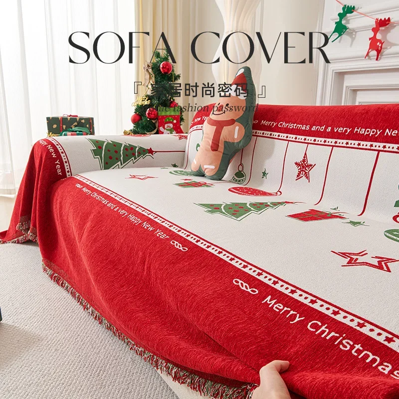 Christmas Pattern Slipcover Couch Cover Living Room Furniture Protector Sofa Cover Towel Christmas Decorate Sofa Sitting Cushion