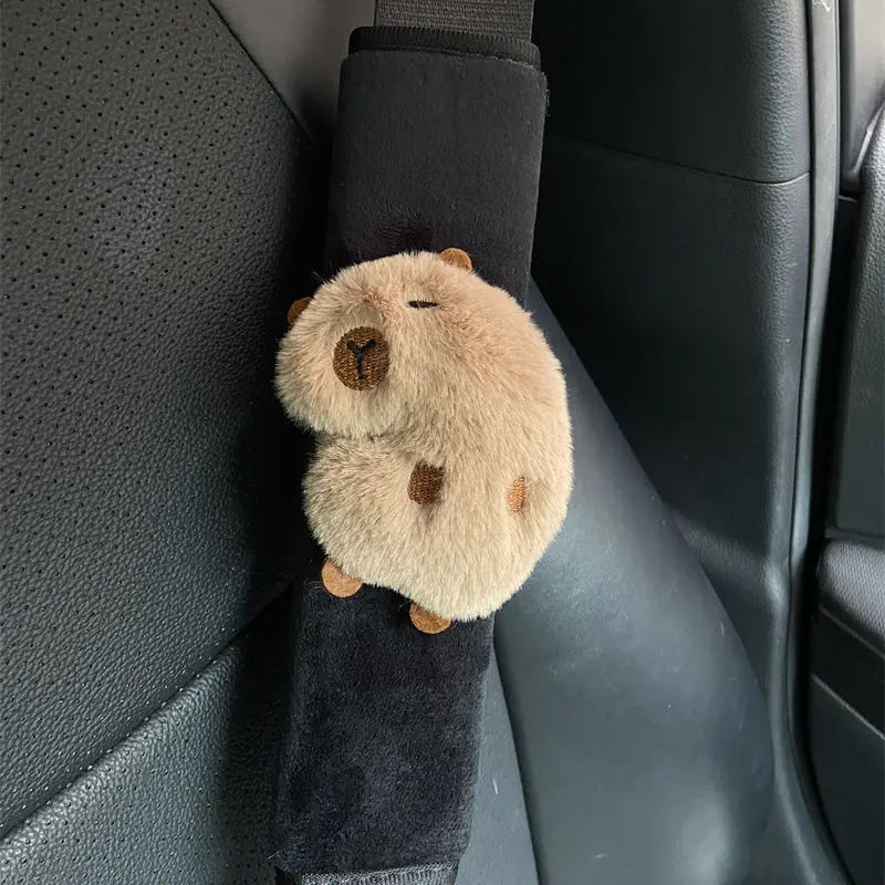 Universal Car Seat Belt Cover Cute Cartoon Capybara Soft Plush Auto Safety Shoulder Pad for Kids Ladys Cute Car Accessories