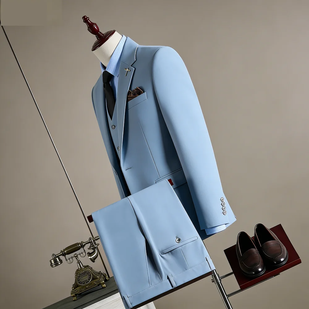 

Мужской деловой костюм — черный пиджак, жилет, брюки, свадебный наряд, официальная одежда