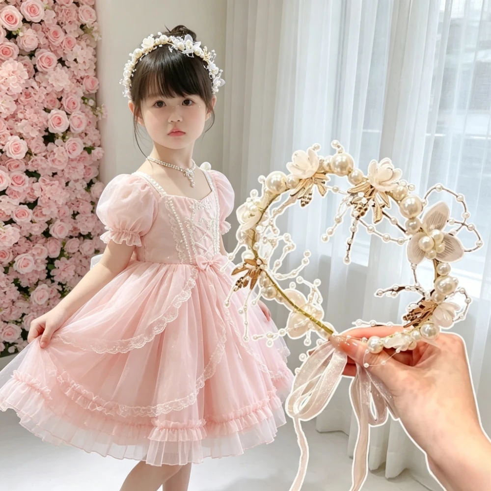 

Spring Bohemian Girls Bridal Pearl Hair Headdress Flower Wreath Bride Garland Head Hoop Headbands Hair Jewelry Children Gifts