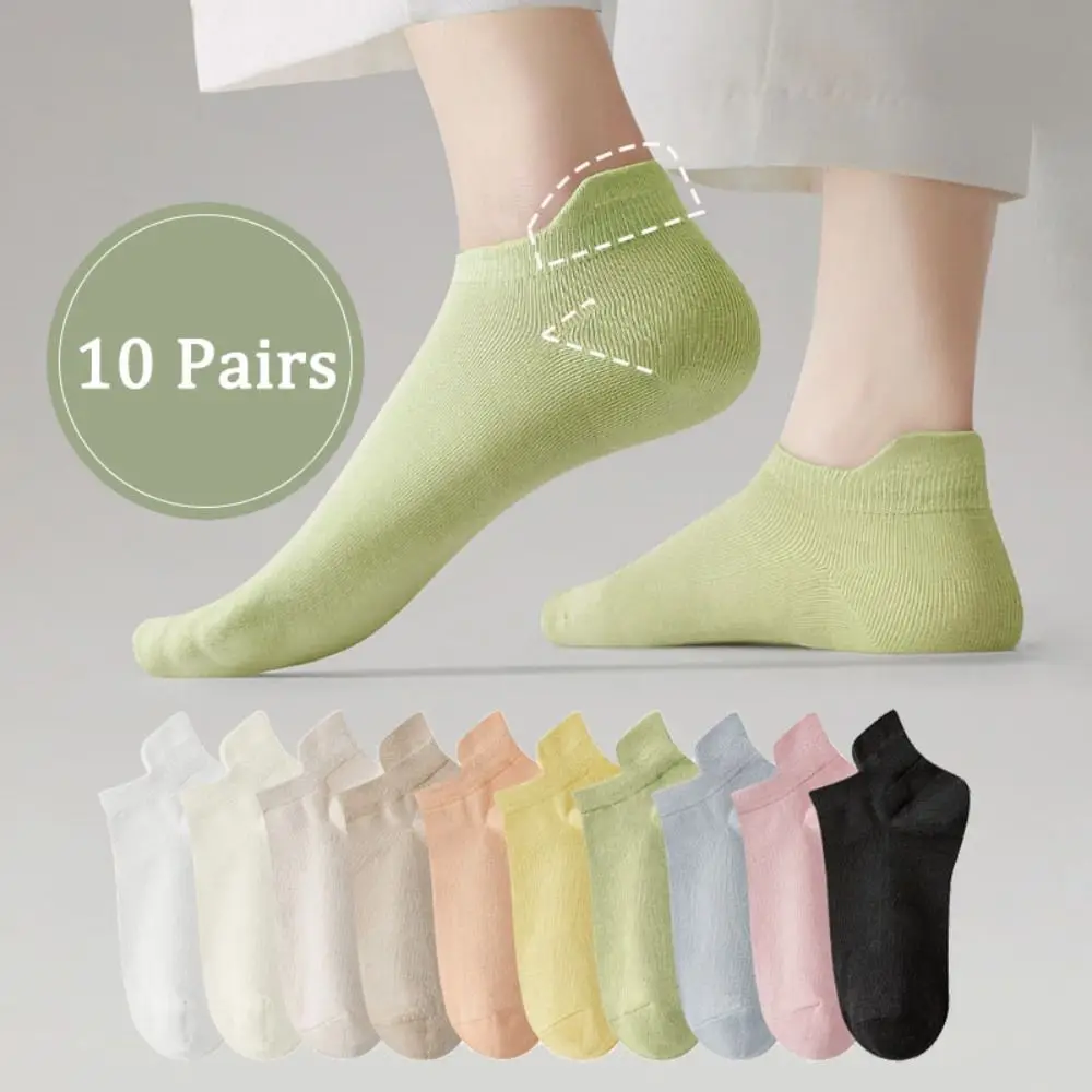 

10Pairs Candy Color Invisible Boat Socks Korean Style Breathable Mesh Short Socks Casual Sports Socks Ear Lifting Socks Daily