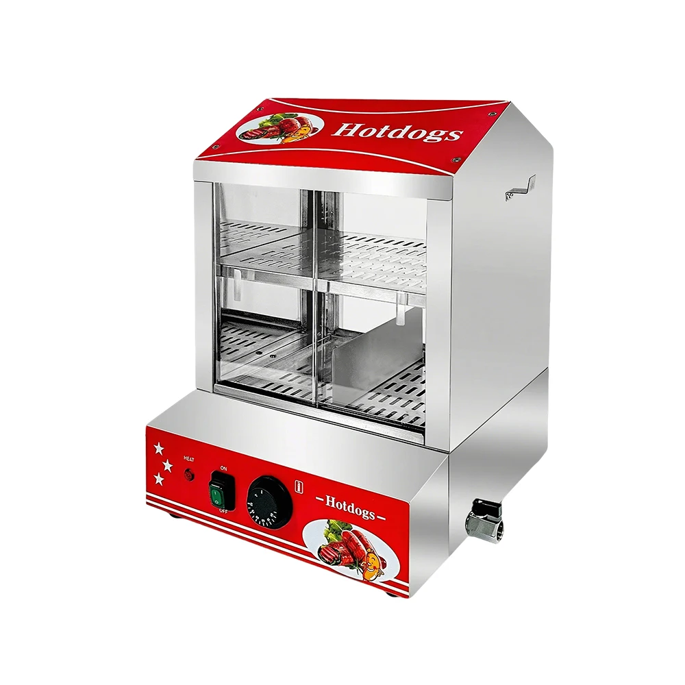 Podofo 27L 2-stufiger Hot-Dog-Dampfgarer 1000W Kommerzieller Elektrischer Brötchendämpfer aus Edelstahl 220V EU-Stecker Elektrischer Brötchenwärmer mit Mechanischer Temperaturregelung für Hot Dogs &