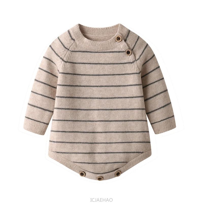 Children Autumn and Winter Clothes Korean Style Fall Baby Kids Striped Onesie Soft Warm Costume Long Sleeve Angora Knit Romper
