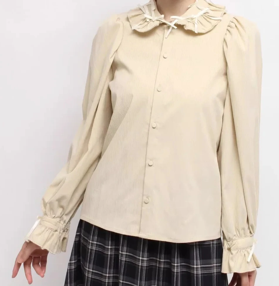 

Сплошной цвет, повседневная рубашка для девочек, рубашка с воротником из ленты и бантом, осенне-зимние топы с длинными рукавами для женщин, новинка 2025 года, Blusas De Mujer