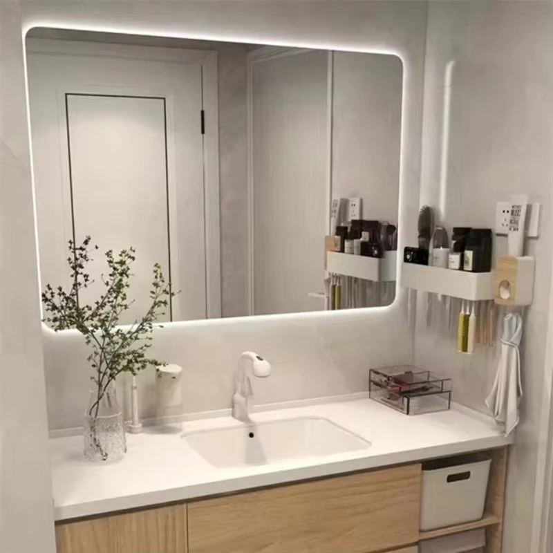 Simple modern smart bathroom mirror Touch screen light Wash table Square anti-fog mirror