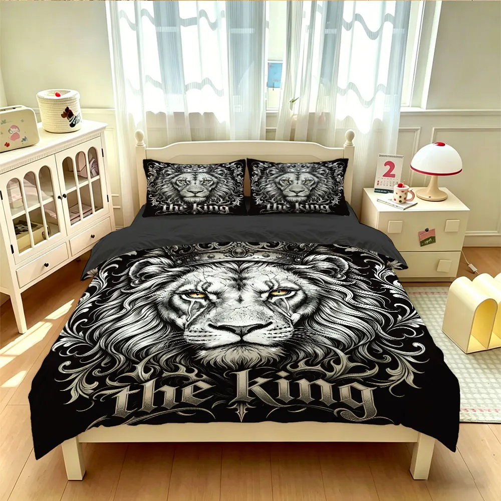 The 3PCS Crown Lion bedding set, featuring a soft core and machine-washable design, is perfect for decorating your bedroom