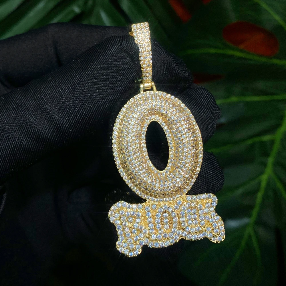 2024 Iced Out Letter Charm Letter O Block Pendant Necklace Bling Cubic Zirconia Punk Styles Hip Hop Men Boy Rope Chain Jewelry
