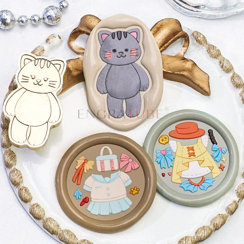 Conjunto de selo de cera de desenho animado, gatinho fofo, coelho, urso, troca de roupas, kit de cera de vedação antiga, presentes, scrapbooking decorativo