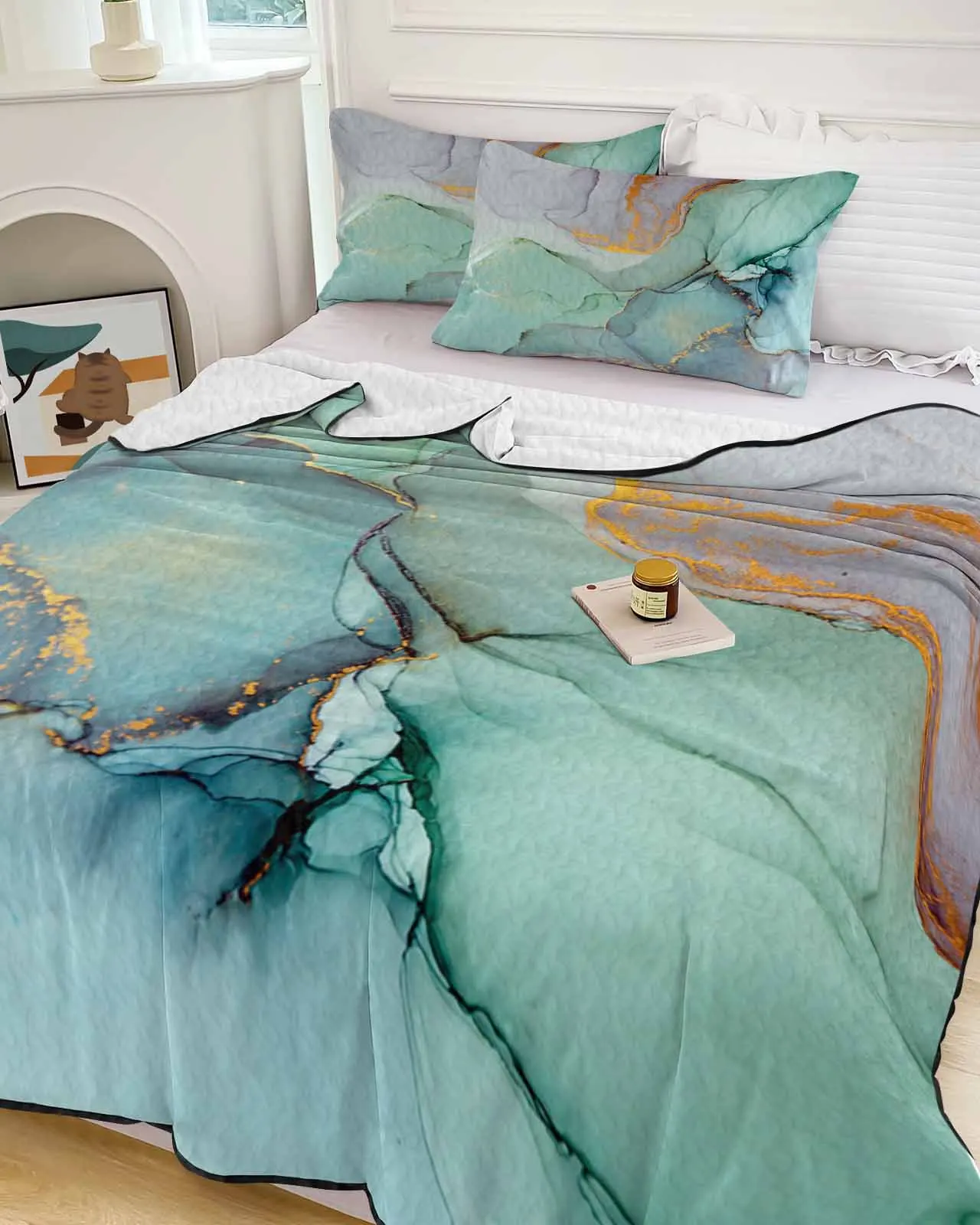 

Marble Turquoise Cooling Blankets Air Condition Comforter Lightweight Summer Quilt for Bed Breathable Soft Thin Quilt