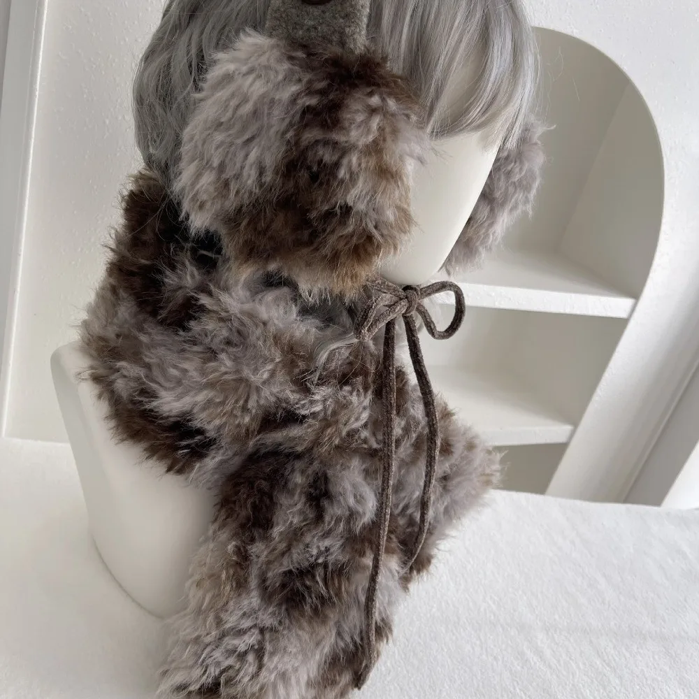 Faux Lambswool Thick Neck Warmer Crossed Wrap Reversible Winter Scarf Faux Fur Double Sided Neck Wrap Outdoor