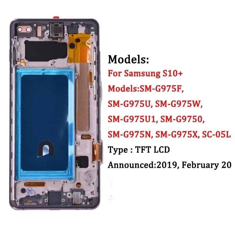 Screen for Samsung S10 Plus S10+ G975 G975F Lcd Display Digital Touch Screen with Frame for Samsung S10 G973 Assembly