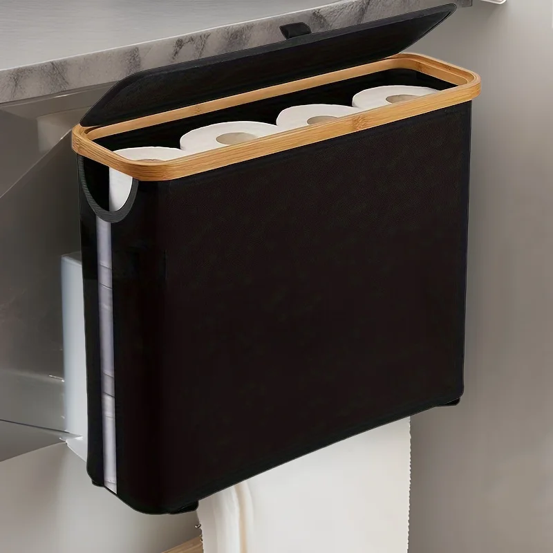 Cesta de almacenamiento de papel higiénico para baño, organizador de baño, tela Oxford plegable con cubierta, soporte para pañuelos, accesorios de baño, 1 ud.