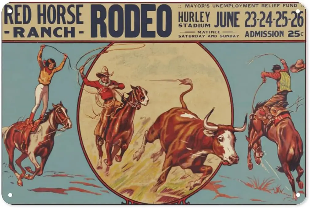 Rustic Retro Metal Tin Sign - Vintage Rodeo Metal Poster Plaque Red Horse Ranch Novelty Tin Sign for Living Room Garden Bedroom