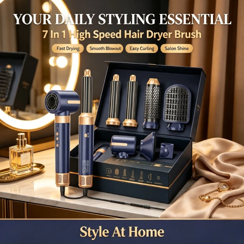 Ionic Hotair Styling Comb,7in1 Brushless Highspeed Dryer Brush With Diffuser For Daily Commute Hairstyle