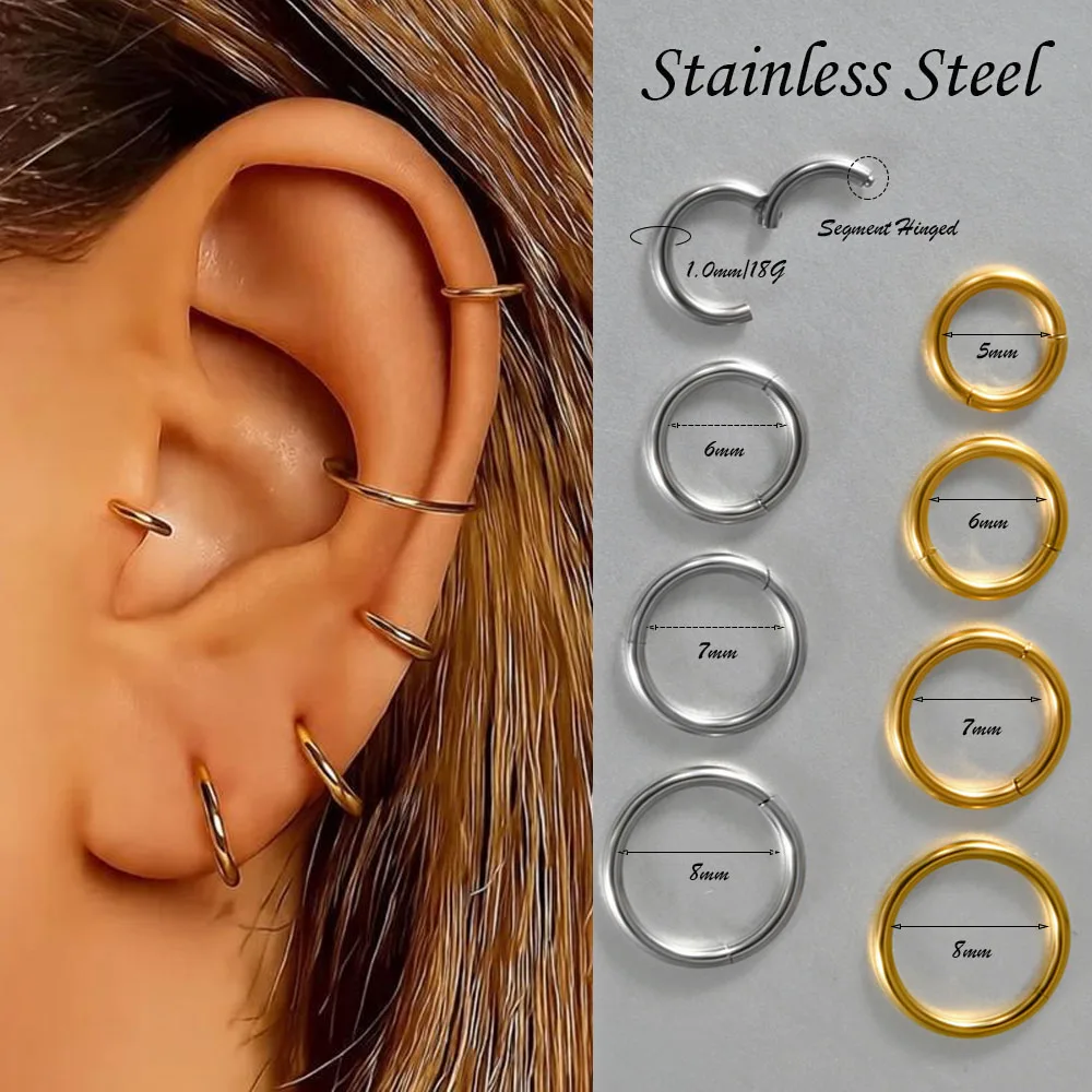1PC Stainless Steel Septum Clicker Segment Hinged Ring Nose Lip Hoop Cartilage Tragus Helix Earring Earlobe Piercing Jewelry 18G
