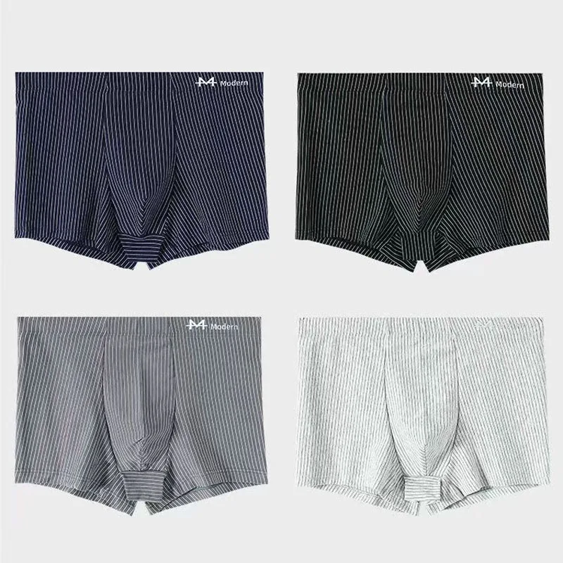 

Men's cotton one-piece anti-bacterial boxers Loose plus size sport striped boxer shorts