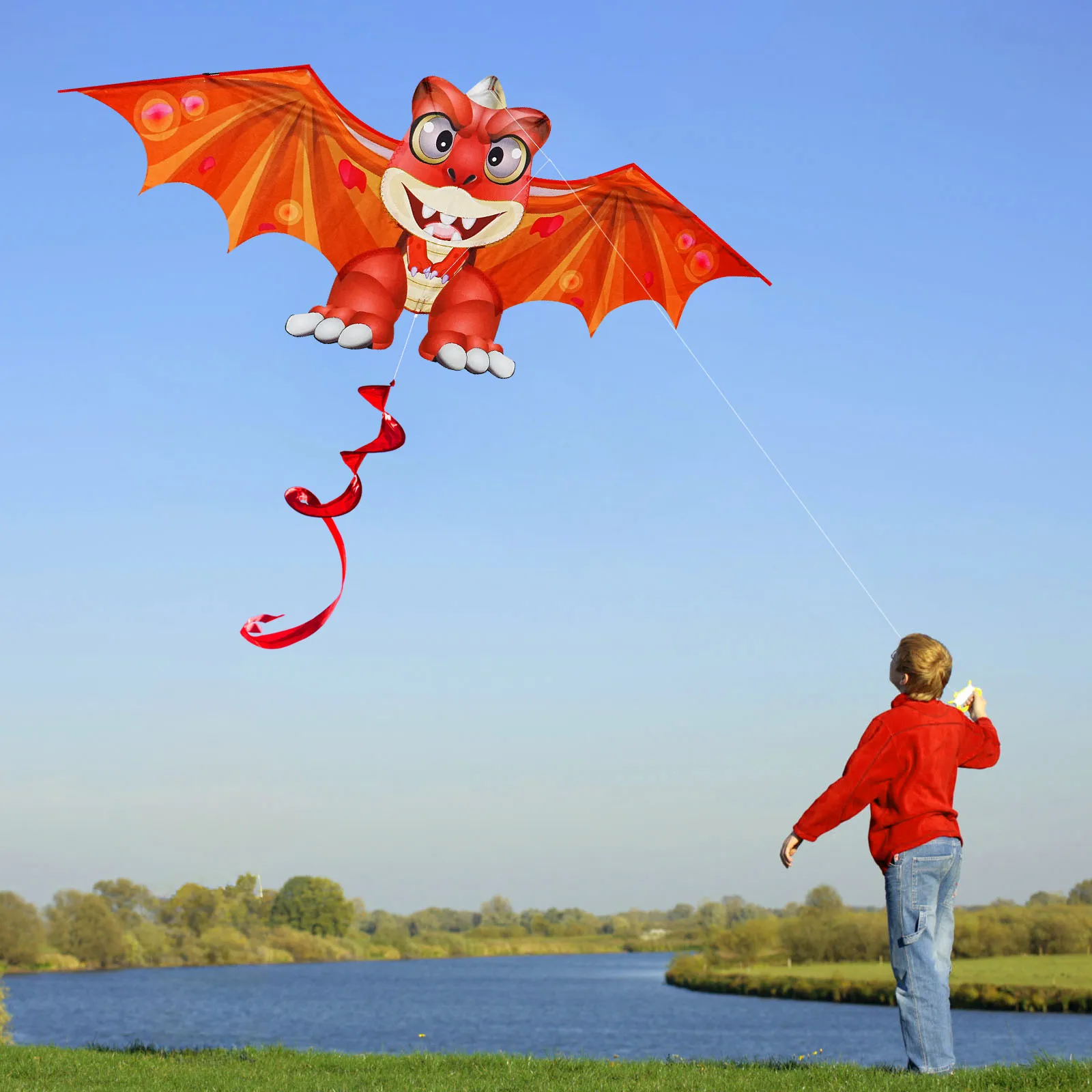 Cometas de dragón rojo para niños y adultos, cometas divertidas para deportes al aire libre con cuerda y ASA, fáciles de volar, novedad de 2024