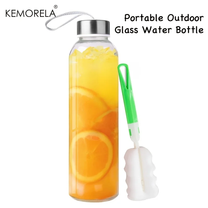 Glass Sports Water Bottle with Carrying Strap 500/750/1000ML for Vegetable Juices Fruit Juices And Coffee Include Cleaning Brush