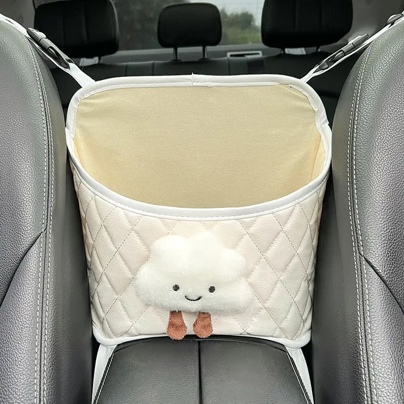Bolsa de Almacenamiento Central para Auto con Diseño de Dibujos Animados, Impermeable, Acolchada, de Cuero PU, Organizador Colgante Entre Dos Asientos Delanteros