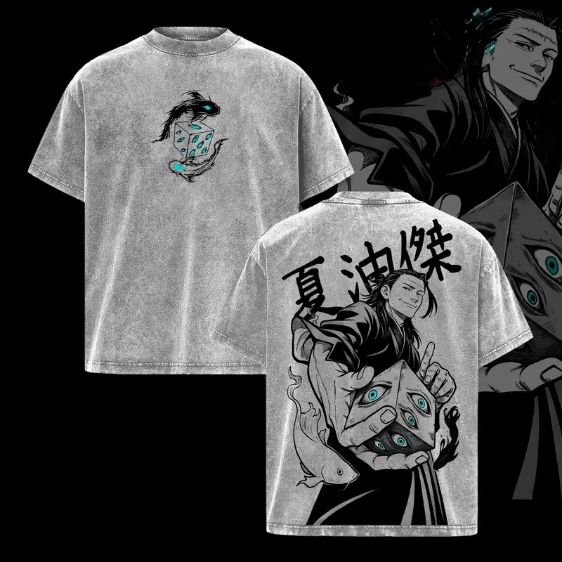 Jujutsu Kaisen Geto Suguru Printed Tee Men Women Washed Cotton T-shirts Manga Vintage T Shirt Harajuku Male Short Sleeve Tshirt