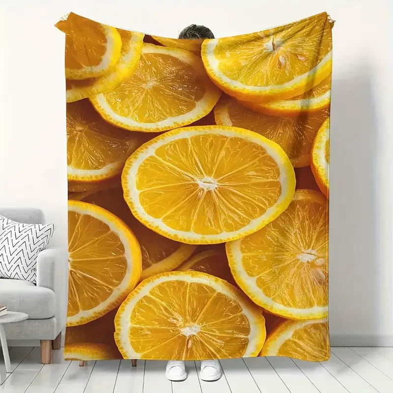 Lemon pattern flannel blanket - light, soft and warm, suitable for sofa, travel, bed - family or friends, Halloween Christmas