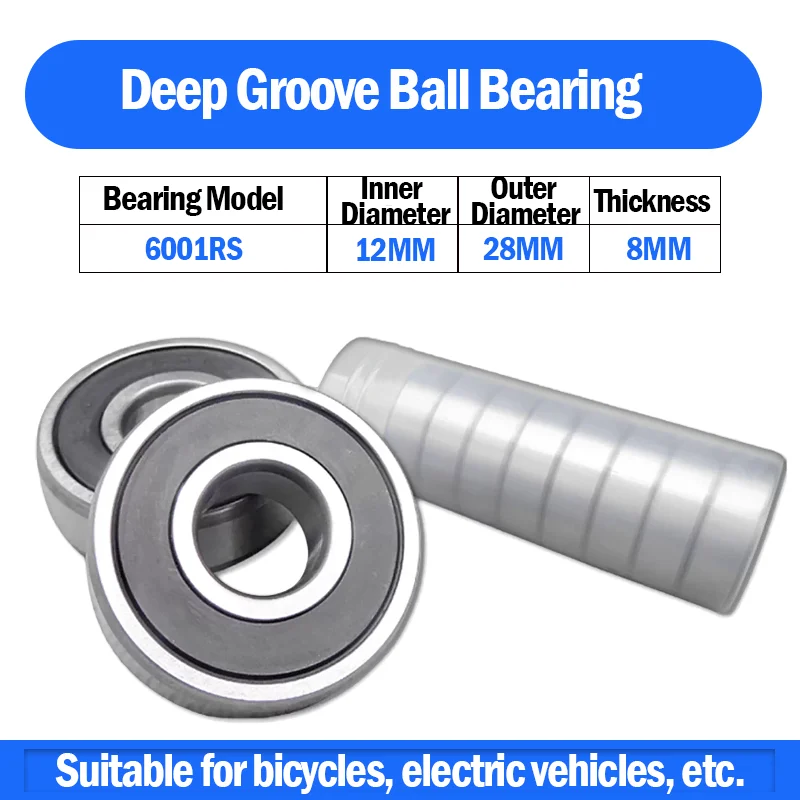 Ball Bearing 6001 R82RS 1/2 inch Width ABEC3 High Speed Double Sealed Small Bearings for Electric Motor Wheel Bike Mower Spinner