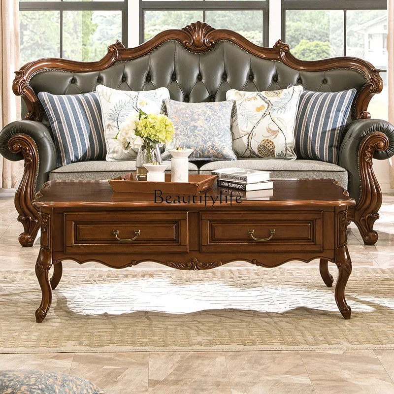

yj5 American Style Solid Wood Coffee Table Nordic Living Room Home European Style Light Luxury Tea Table