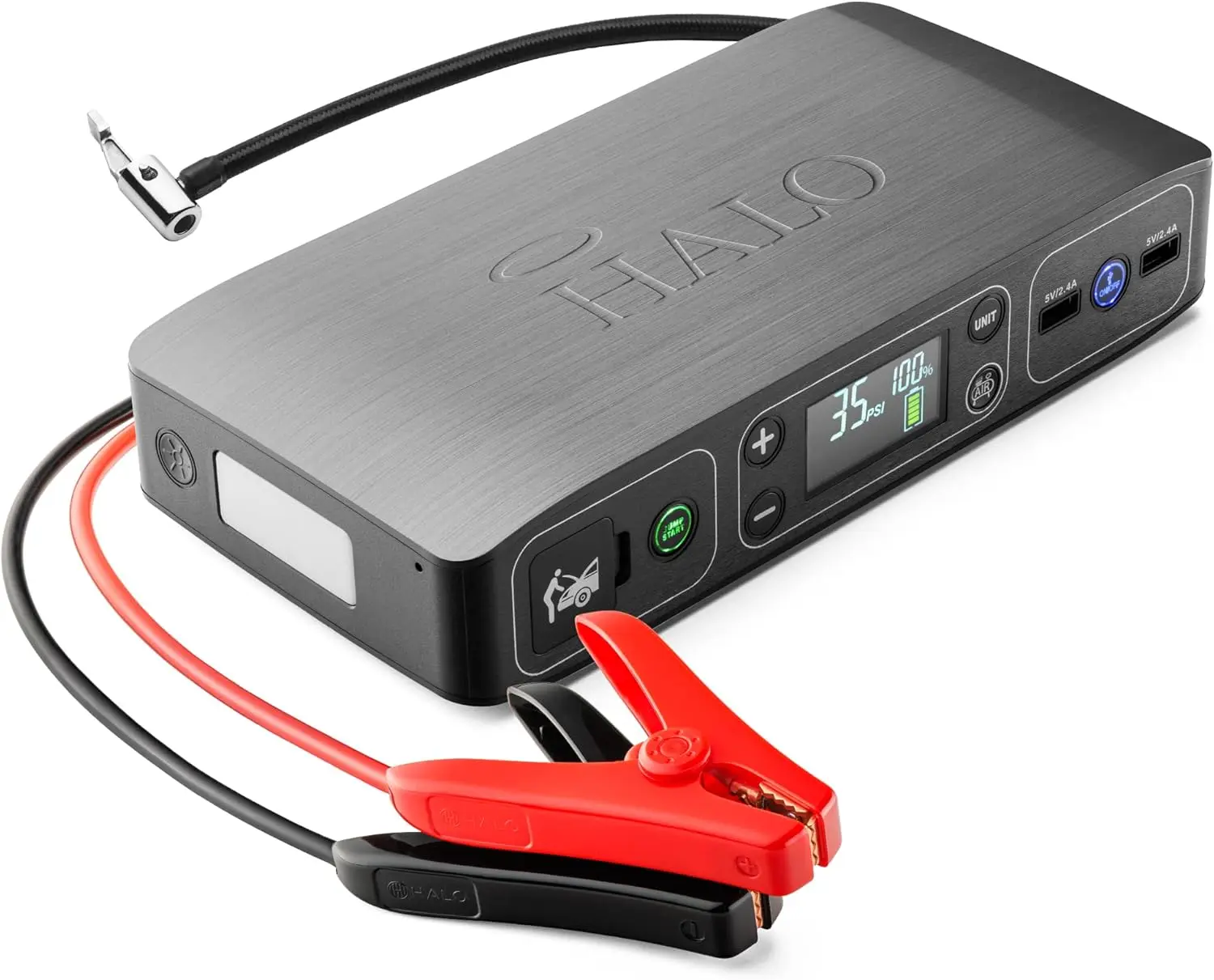 

Портативное пусковое устройство для автомобиля с компрессором, функцией Power Bank и светодиодной подсветкой для легковых автомобилей, внедорожников, грузовиков - одобрено TSA
