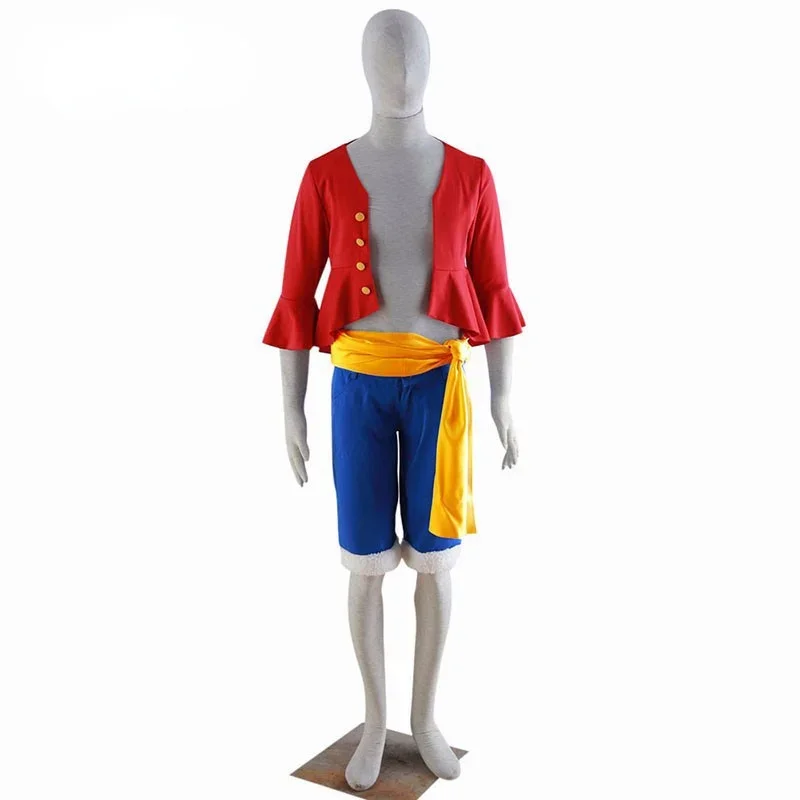 Anime One Piece Luffy Cosplay Costume Halloween Red Outfits Customize Size for Kids Adult