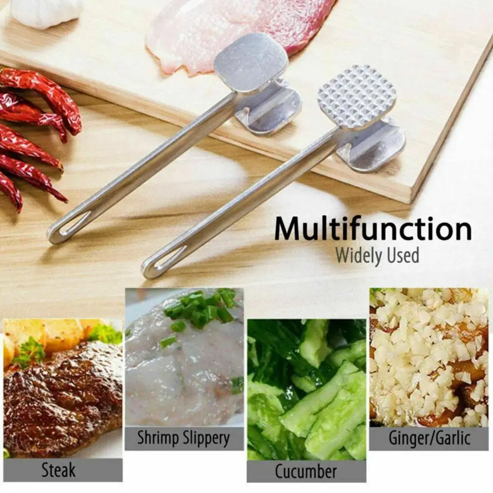 Double-Sided Meat Hammer Aluminum Alloy Steak Tenderizer Mallet Professional Loose Meat Tool For Kitchen Grill Steak Poultry