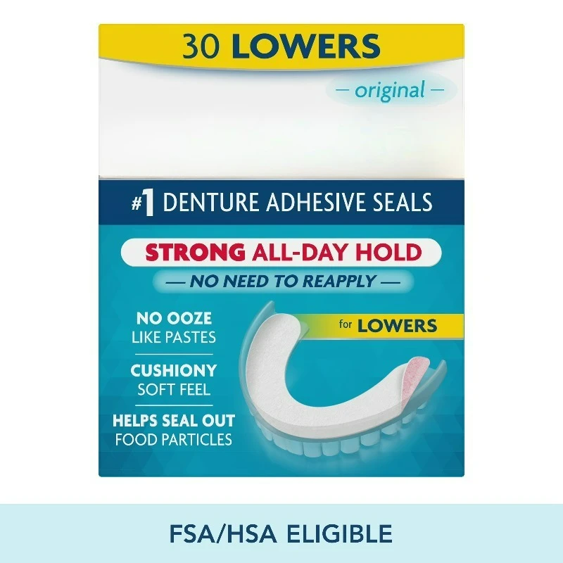 

Secure Denture Adhesive Seals, Original Lowers, Zinc-Free, All-Day-Hold, Mess-Free, 30 Count